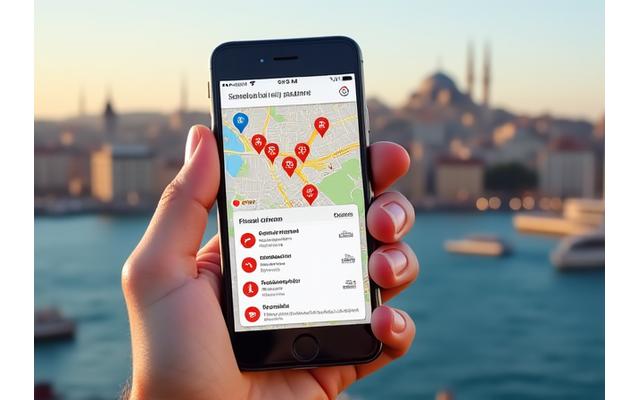 Akıllı telefon ekranında 'İstanbul'da en iyi pastane' araması ve haritada çıkan yerel işletme sonuçları.