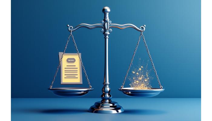 Adalet terazisi ve dijital dünya ikonları, hukuki dengeyi ve çözüm yollarını simgeliyor